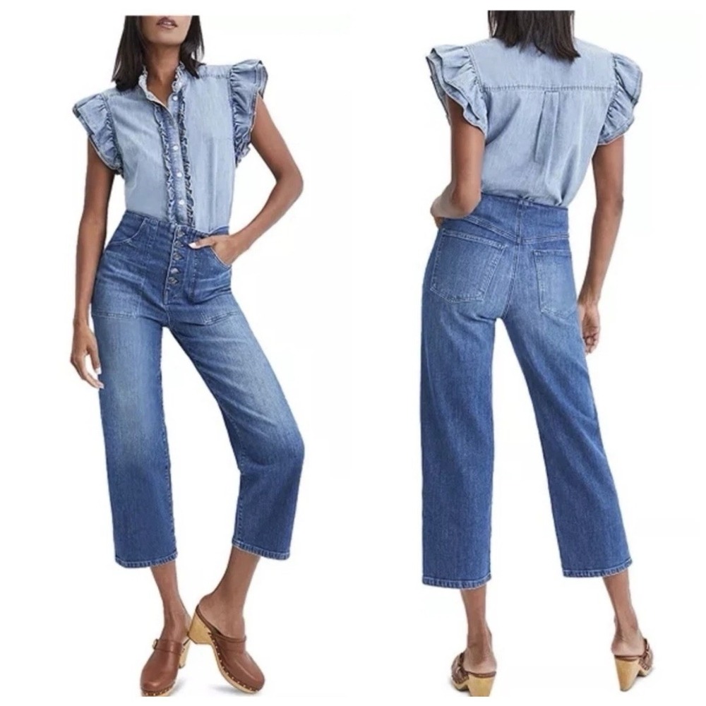 Veronica Beard Crosbie Wide Crop Jeans High Waisted Wide‎ Leg Blue Size 26x27